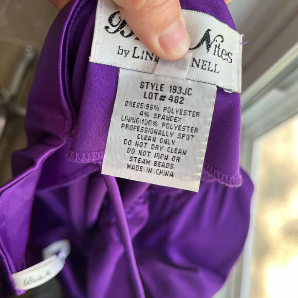 VTG Blondie Nights Y2K Purple Asymmetrical Ruffle Satin Prom Dress Sz 11 - Picture 8 of 9